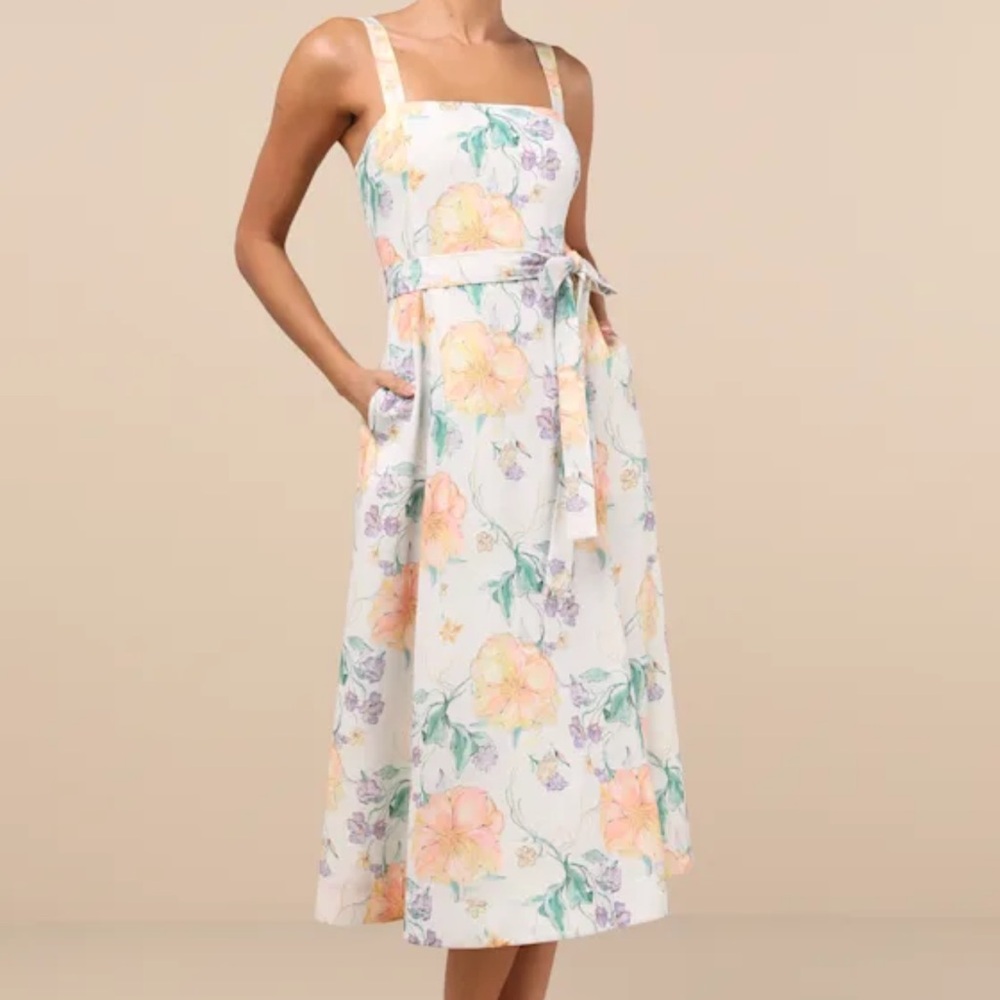 Lulus Sunny Posture Light Mint Floral Sleeveless Midi Dress size small NWT